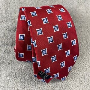 Jos. A. Bank Tie Men Long Red Executive Collection Silk Geometric Square Pattern